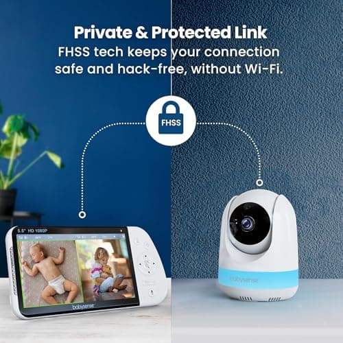Babysense Full HD 5.5" Split Screen Baby Monitor with 2 Cameras, 6-Color Night Light, White Noise, Sound & Light Machine, 20-Hour Battery, Hack-Proof Non-WiFi Secure Connection 9