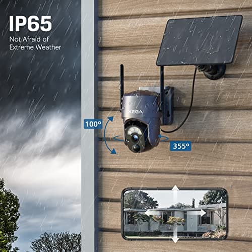 Xega 2 Pack Security Camera Wireless Outdoor 2K 360° PTZ Camera Solar Security Cameras 2.4G WiFi Video Surveillance w/Spotlight & Siren, Color Night Vision, AI Motion Detection, 2-Way Talk, IP66 6