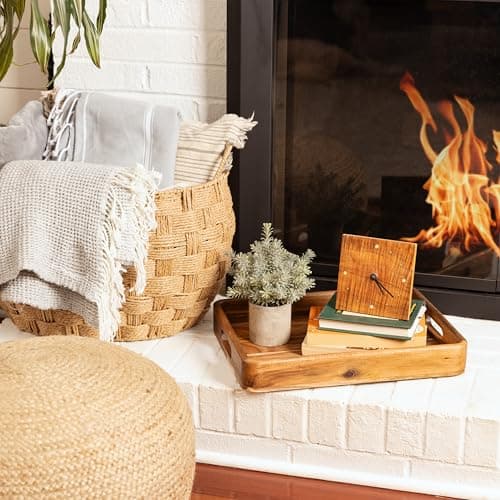 Acacia Wooden Serving Trays with Handles for Eating, Appetizers, Food, Snacks, or Home Decor, Large Wood Bed Tray or TV Tray, Decorative Ottoman or Coffee Table Accessory, 16x12 inch, Set of 1 5