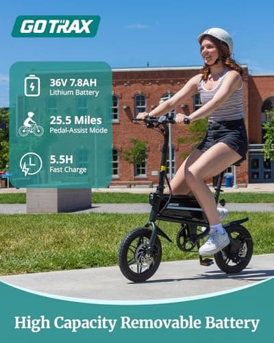 Gotrax Nano 14" Folding Electric Bike, Max Range 25Miles(Pedal-Assist) & Max Speed 15.5Mph, Power by 250W Motor, Adjustable Seat & Dual Fenders, Commuter Electric Bicycle for Adults/Teens - Gray 5