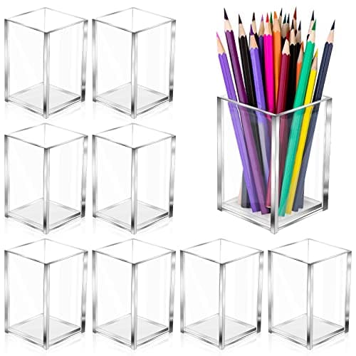 AFOROEOA 10 Pack Clear Acrylic Pen Holder Makeup Brush Holder Desktop Pencil Organizer Acrylic Pencil Cup Stationery Organizer Accessory for School Makeup Desk Office Pen Organizer