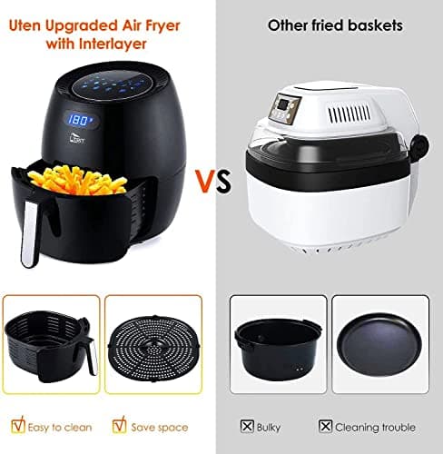Air Fryer 6.9QT/6.5L, Uten 1700W High-power 8 in 1 Deep Frying Mode, Rapid Heating up, Non-Stick Oven, Oilless Cooking, Fast Heat up/Time Control, LED Digital Touchscreen, Black 5