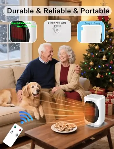 iFTY Small Space Heater for Indoor Use, Portable Electric Heaters with 3 Modes, 70° Oscillation, Remote Control, Overheating Protection, 1500W PTC Ceramic Fast Safety Heating For Bedroom Office Desk 5