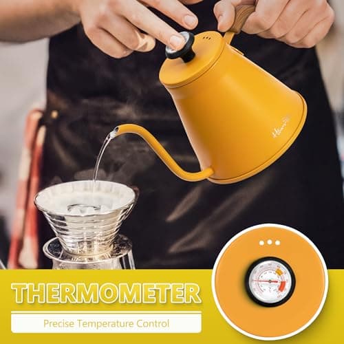 Harriet Gooseneck Kettle with Thermometer for Pour Over Coffee and Tea, 37 fl oz, Stainless Steel, Durable 3-Layer Base, Ideal Spout for Precision Pouring, Compatible with all Stove Tops, Yellow 6