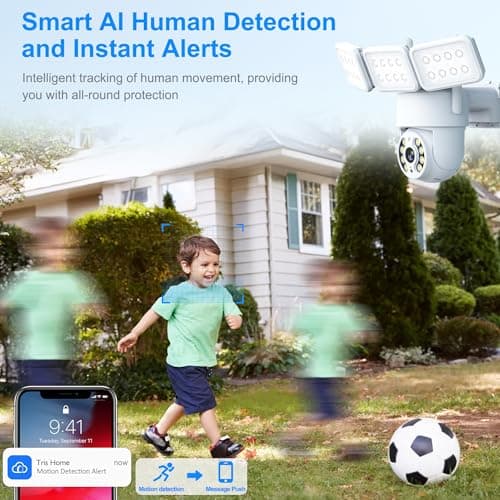 GOLSPARK Floodlight Camera, 2K WiFi Outdoor Security Camera with 2000LM Flood Light, Outdoor Camera with 2-Way Audio 360° PTZ AI Detection Auto Tracking Color Night Vision Alert Cloud or SD Storage 5