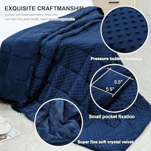 Weighted Blanket with Cover Twin Size Heavy Blanket Removable Soft Blue Blankets Microfiber Washable Heated Weighted Throw Blankets Winter Warm Weighted Comforter 15lbs, 48 * 72 5