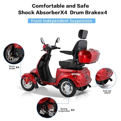 Heavy Duty 4 Wheel Mobility Scooters for Seniors & Adults 500lbs Capacity - Electric Powered Chair - 800W All Terrain Fast Mobility Scooter for Travel w/Long Range Battery Remote Key 9