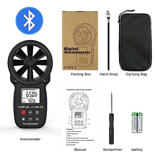 HoldPeak Handheld Anemometer Bluetooth, Digital Wind Speed Gauge Meter, Air Flow Velocity Temperature CFM Measuring Device for HVAC Outdoor Sailing Shooting Golf, 866B-APP 7