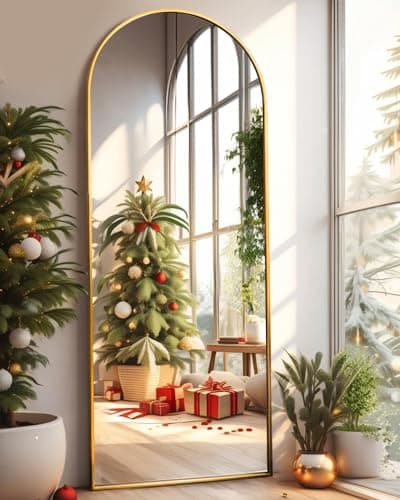 DYNWELL Arched Full Length Mirror, Floor Mirror with Stand, 64"x21", Wall Mirror Full Length, Gold Floor Length Mirror, Gold