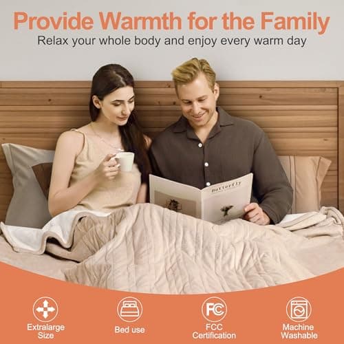 FluffyWarmth Electric Heated Blanket Full Size,72"X84" Electric Blanket with 3 Heating Settings,8 Hours Auto Shut Off, Soft Flannel and Sherpa for Bed Use, Beige 6