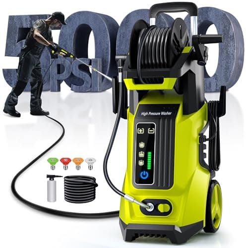 Fenbeli Electric Pressure Washer 5000PSI - 3.5 GPM Power Washer 2000W Portable Pressure Cleaner Machine with 4 Nozzles & Foam Cannon, 25FT Pressure Hose for Car,Patio, Fence, Window, Garden (Yellow)