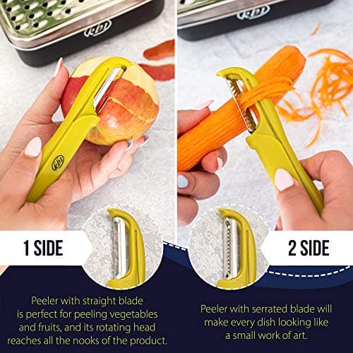 Cheese Grater with Container and Lid & Peeler Set - Vegetable Fruit Multi-Function Stainless Steel Kitchen Utensil Kit with Black Food Plastic Storage Stable Box - Hand Chopper Graters & Peelers 5