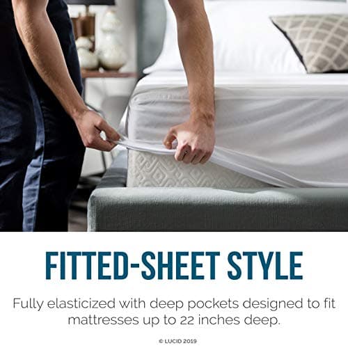 LUCID Premium Waterproof Mattress Protector, Queen Size – Fitted Sheet Style, Machine Washable – Cotton Terry Top Cover – Dorm Room Essential – White 5