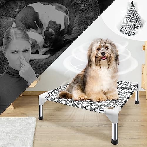 Kuntrust Elevated Outdoor Dog Bed Updated Raised Pet Cot Cooling Puppy Bed Lifted Dog Bed for Small Pets|Indoor Detachable Raised Dog Bed with Non-Slip Feet,Double-layer Cloth(S) 9