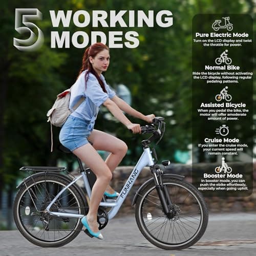 Funhang Electric Bike for Adults, 26" City Cruiser Ebike with 1000W Peak Motor, 21.7MPH 50 Miles Commuter Adult Electric Bicycles with 48V Battery, Adjustable Stem, 7-Speed, UL 2849 Certified 7