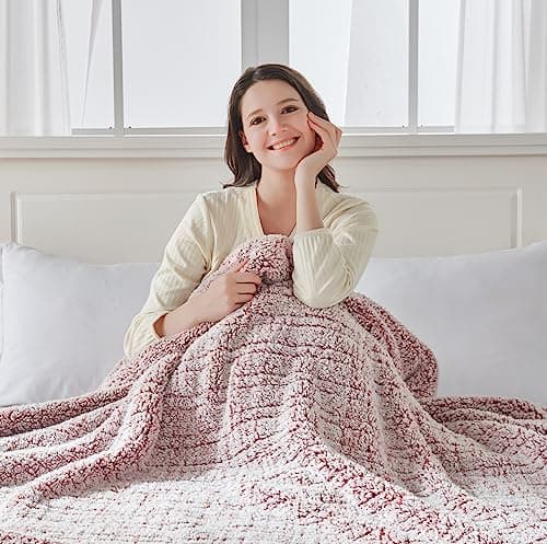 Sealy Electric Blanket Full Size, Soft Sherpa Heated Blanket Single Control with 10 Heating Levels & 1 to 12 Hours Auto-Off Settings Over-Heated Protection 80"x84" Machine Washable, Rust Red 8