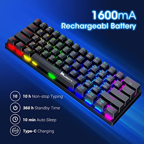 Pauroty 60% Wireless Mechanical Keyboard, Triple Mode 2.4G/USB-C/Bluetooth Gaming Keyboard, RGB Backlit, Clicky Blue Switch, 61 Keys Rechargeable Mini Wireless Keyboard for iPad Mac PC Xbox 5