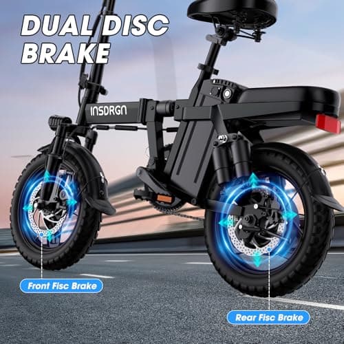 INSDRGN Electric Bike for Adults and Teens,14" Folding Adult E Bike with 650W Peak Motor,20MPH,28Miles Range,Advanced 9-Point Suspension & Dual Disc Brake,Removable Battery,UL 2849 Certified 5
