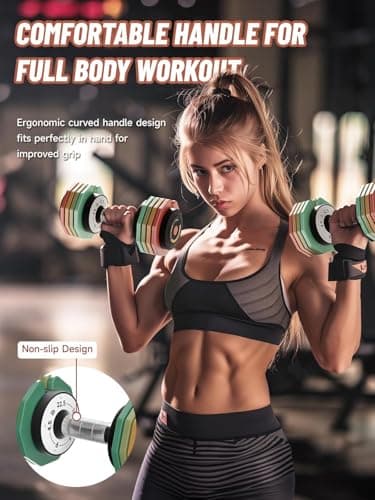 Adjustable Dumbbells Set 22.5LB Pair, 1-Sec Fast Adjustable 5 Free Weights, Premium Comfort Non-slip Metal Handle, Compact Size for Full Body Home Workout (Colorful) 7