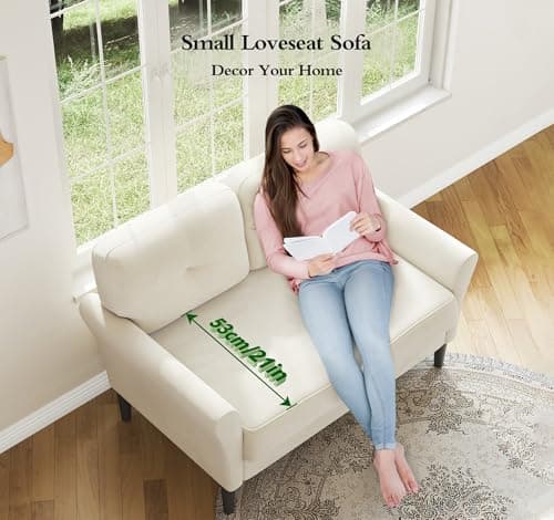 Kidirect Small Sofa Couch, 48" Loveseat Sofa, Soft Velvet Love Seat Couches, Small Couch for Bedroom with 21" Deep Seat, Comfy Couches for Living Room, Tool-Free Setup Sofas for Living Room, Cream 8