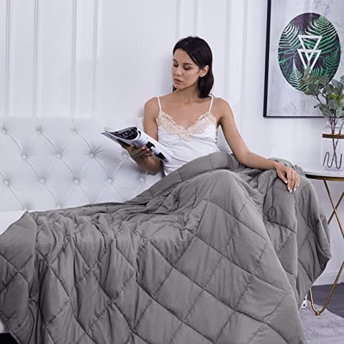 L'AGRATY Weighted Blanket - 48"x72" 15lbs Cooling Breathable Heavy Blanket Microfiber Material with Glass Beads for Adult All-Season Summer Fall Winter Soft Thick Comfort 7