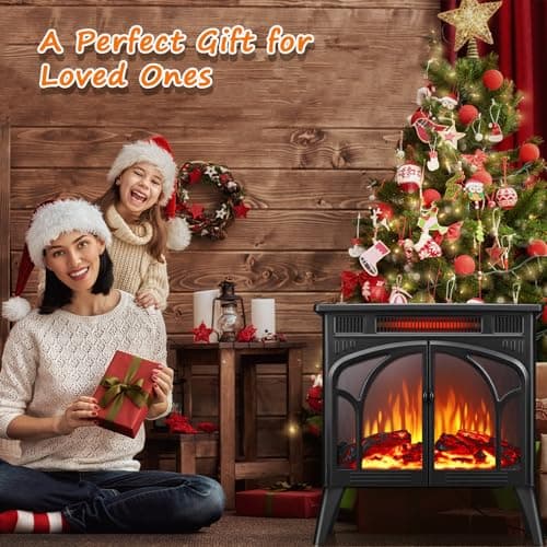 Rintuf Electric Fireplace Heater, 1500W Infrared Fireplace Stove w/ 3D Realistic Flame, 5100BTU Freestanding Electric Stove Heater with Remote Control, 8H Timing, Ideal for Indoor Home Use 10