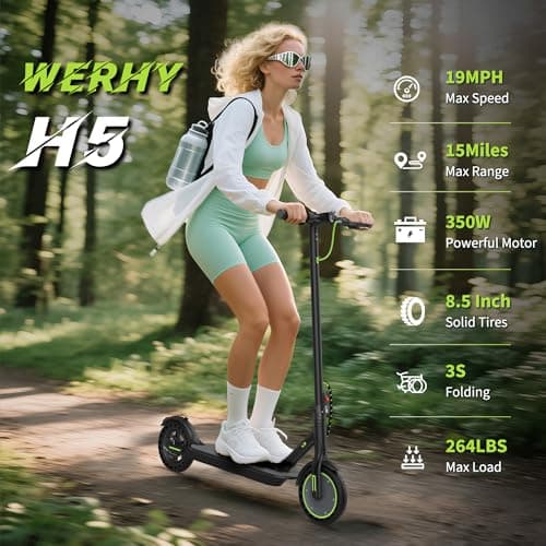 Electric Scooter with 8.5" Solid Tire, 350W Powerful Motor & 19MPH Top Speed, 16 Miles Long Range, Folding E Scooter with Dual Braking for Teens and Adults 2