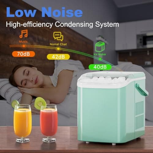 NEWBULIG Ice Makers Countertop with Handle, Portable Ice Machine, 9 Bullet Ice Cubes in 6 Mins, 26lbs in 24Hrs, Auto-Cleaning, with Basket and Scoop, for Home, Kitchen, RV, Camping, Green 7