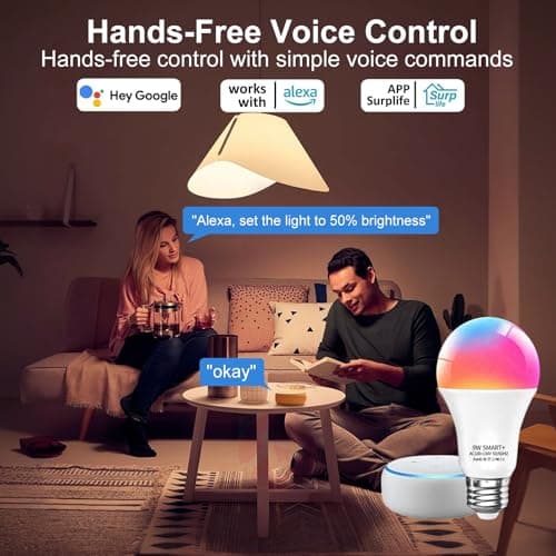 luckystyle Smart Light Bulbs, 9W A19 E26 800LM WiFi Bluetooth LED Bulbs Compatible with Alexa, Google Assistant & Home, 16 Million Colors Music Sync Color Changing Dimmable RGBWW Lights Bulb (4) 3