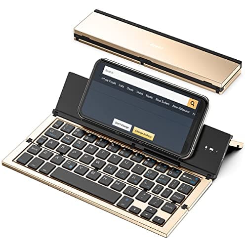Geyes Folding Bluetooth Keyboard, Wireless Foldable Keyboard with Portable Pocket Size, Aluminum Alloy Housing, Carrying Pouch, for iPad, iPhone, and More Tablets, and Smartphones(Gold)