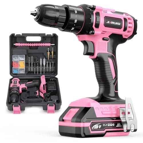 20V Cordless Drill, Electric Power Drill Set with Battery Charger and Carrying Case, 3/8” Keyless Chuck, 2 Variable Speed, 18+3 Torque, 72pcs Driver Bits and Belt Hook, Pink
