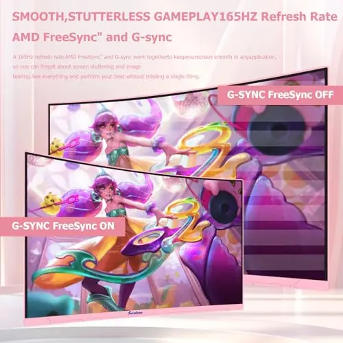Sealan Pink 27 inch Curved Gaming Monitor 2K 165Hz, QHD 1440P,1800R LED Display,Pink Computer Monitor,1ms (MPRT),FreeSync,Eye-Care Technology, DP, HDMI Port for Gaming Home Office,VESA(75mm*75mm) 5