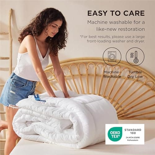 Bedsure Comforter Duvet Insert - Quilted Comforters King Size, All Season Duvet, GentleSoft Down Alternative Bedding Blanket, with 8 Tabs, Gifts for Women/Men, White, King 90 x 102 Inches 5