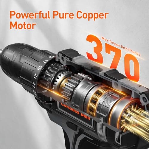 VIWKO 20V Cordless Drill Set, Power Drill Cordless with 2 Batteries and Charger, 3/8 Inch Chuck Electric Drill, 25+1 Torque Setting, 2 Speeds, 370 In-lb Torque, 42Pcs Drill Driver Bits/Screws for DIY 6