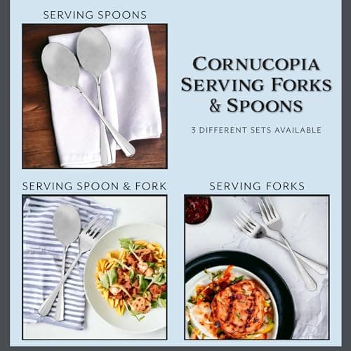 Cornucopia Brands Serving Spoons & Large Serving Forks Set (4 pack, 2 of each); Buffet & Banquet Style Elegant Classic Serving Utensils 9