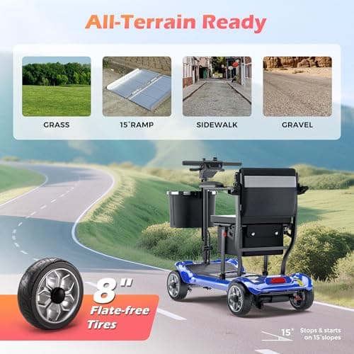 Lightweight Mobility Scooter for Adults & Seniors - Cruise & Airport Approved, 43lb Foldable Portable Motorized Scooters with Removable Lithium Battery for 12.4 Miles Travel, 300lb Capacity, Blue 9