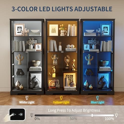 HNEBC 71'' Display Cabinet with 5-Tier and 3 Color Lights for Books Toys Liquor,Curio Cabinet with Human Body Bookcases for Bedroom, Living Room,Black 4