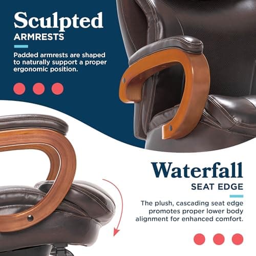 La-Z-Boy Big and Tall Trafford Executive Office Chair with AIR Ergonomic Support Technology, High Back Ergonomic Chair with Lumbar Support, Bonded Leather, Brown 8