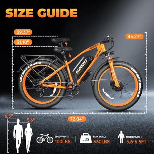 SURNAT Electric Bike for Adults - Dual Motor AWD 2000W 32MPH Ebike with 48v/22.5Ah Removable Battery, 26x4.0 Fat Tire Mountain Electric Bicycle, Hydraulic Disc Brake E-Bike for Men Women (Black) 7