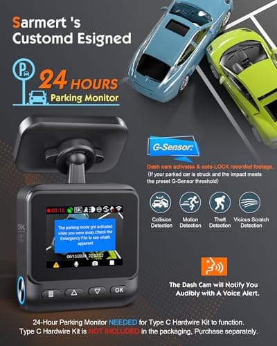 Sarmert C1 5K Dash Cam Front - Built-in GPS and 5G WiFi, Sony STARVIS Sensor, HDR Night Vision Car Camera, 5K/4K/2.5K UHD Dash Camera for Cars, Loop Recording, WDR, G-Sensor, 24H Parking Mode 6
