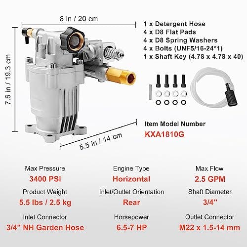 VEVOR Pressure Washer Pump, 3/4" Shaft Horizontal, 2500-3400PSI, 2.5 GPM, Replacement Power Washer Pumps, Parts Washer Pump, Compatible with Honda, Simpson, RYOBI, Briggs & Stratton, Subaru, Craftsman 7