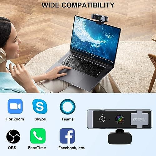 Paobas 1080P Webcam for PC, Computer Camera with Privacy Cover & Tripod, Dual Noise-Cancelling Microphones, Ideal for Zoom, Skype, Video Calls & Conferences 6