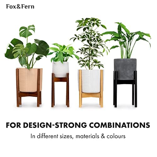 Fox & Fern Mid Century Tall Plant Stand — 10 Inch Fixed Size Raised Wooden Plant Stand for Indoor Planters (Not Included); Modern Flower Pot Holder with Plug In Design; Easy to Assemble - Acacia 9