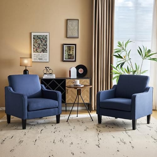 VINGLI Mid century Modern Accent Chair,Navy Blue Fabric Accent Chairs for Living Room Upholstered Armchair with Scooped Arms for Bedroom,Apartment,Studio,Office,Waiting Room 10