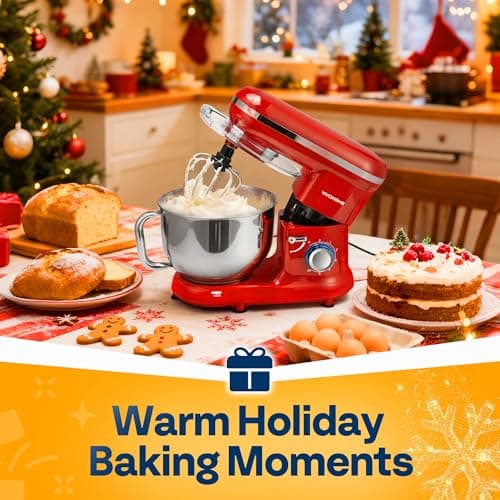 VIVOHOME Stand Mixer, 660W 10 Speed 6 Quart Tilt-Head Kitchen Electric Food Mixer with Beater, Dough Hook, Wire Whip and Egg Separator, Red 6