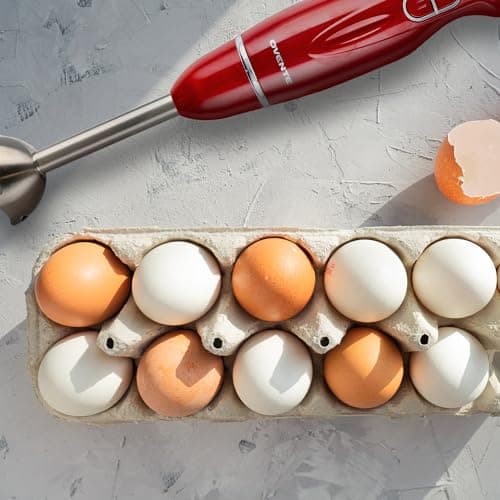 OVENTE Immersion Hand Blender, 300W Corded Electric Handheld Stick Mixer with 2 Mixing Speeds and Stainless Steel Blades for Smoothies, Purees & Baby Food, Red HS560R 10