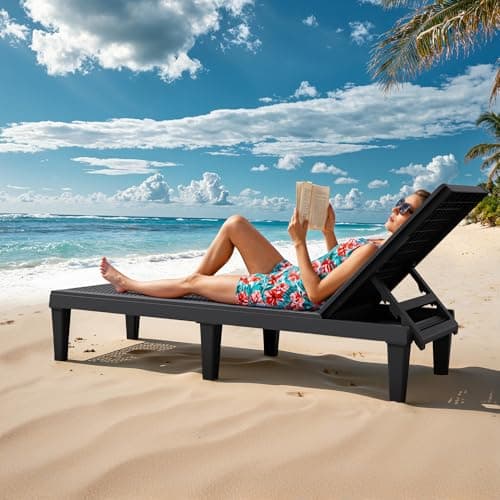 Greesum Outdoor Chaise Lounge Chairs Set of 2 with 5-Position Adjustable Backrest, Waterproof PP Sun Loungers for Garden Pool Beach Patio Deck Sunbathing, Black 7
