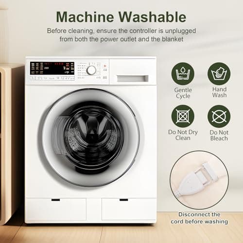 FVERWAG Heating Blanket Queen Size Washable - 84 x 90 Inch Double Zone Electric Blanket with 10 Hours Auto Off, 5 Heat Settings, Soft Flannel Sherpa Heated Blanket for Bed, ETL Certified, Green 7