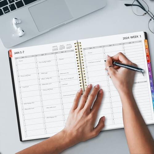 SUNEE 2025 Appointment Book, Quarter-Hourly, Weekly & Monthly - from January 2025 - December 2025, 8.5"x11" Weekly Planner, Flexible Cover, Note Pages, Pockets, Bookmark, Spiral Binding, Black 7