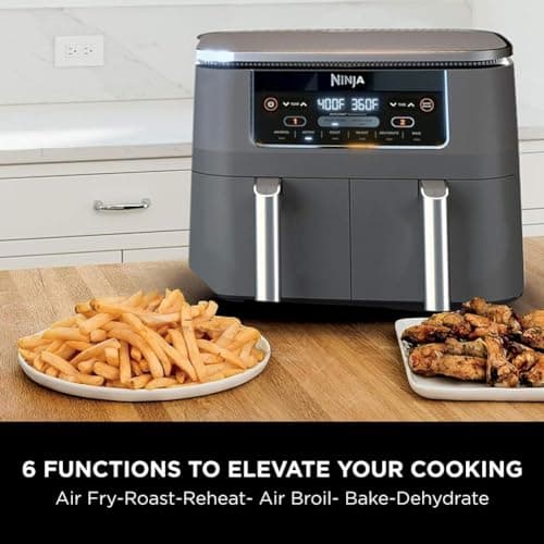 Ninja DZ201 Foodi 8 Quart 6-in-1 DualZone 2-Basket Air Fryer with 2 Independent Frying Baskets, Match Cook & Smart Finish to Roast, Broil, Dehydrate & More for Quick, Easy Meals, Grey 11